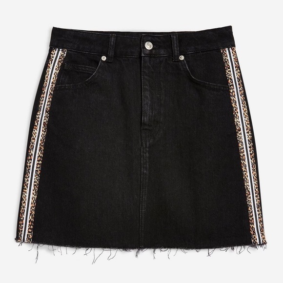 TOPSHOP Moto Leopard Stripe Black Denim Skirt Women’s Size 6 - Picture 3 of 10